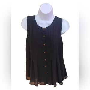 Naked Zebra Black Sleeveless Blouse with Mandarin Collar